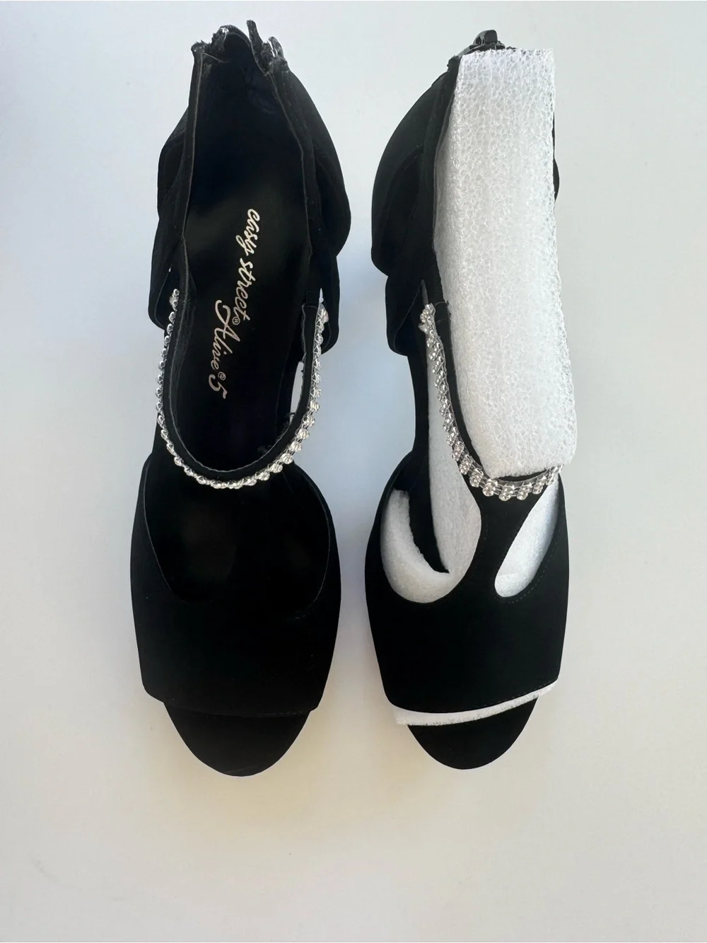 easy street Black Evening Heels with Crystal Strap